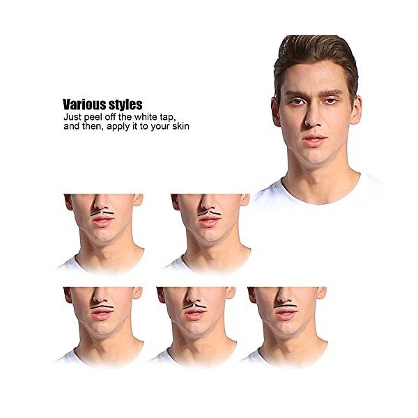 5 Types de Fausse Moustache, Barbe Auto-adhésive Noire, Faux Autocollants de Moustache pour Habiller Halloween