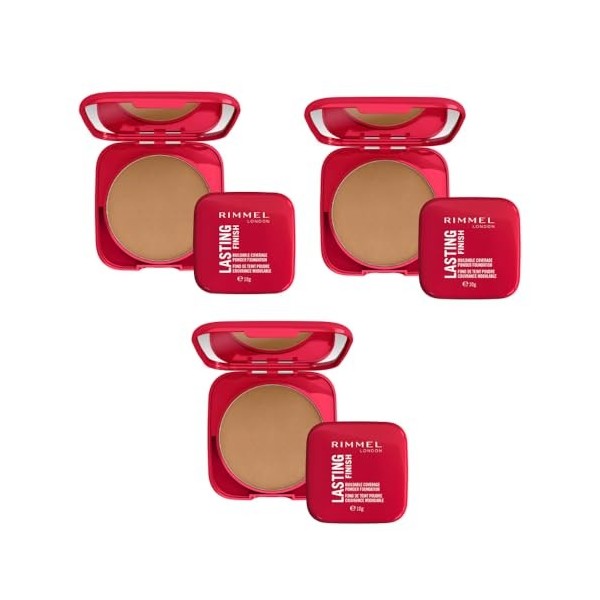 3 x Rimmel London Lasting Finish Buildable Coverage Powder Foundation 10g - 008 Soft Beige