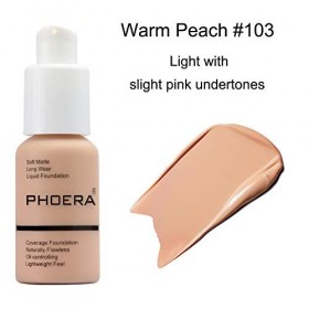Phoera Fond de teint Full Coverage - Doux et mat - Oil Control - 30 ml - Crème lisse et longue durée - 24HR 103 Warm Peach F...
