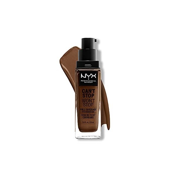 NYX Professional Makeup Fond de Teint Liquide Couvrant Tenue 24h Cant Stop Wont Stop, Waterproof, Fini Mat, Teinte : Deep c