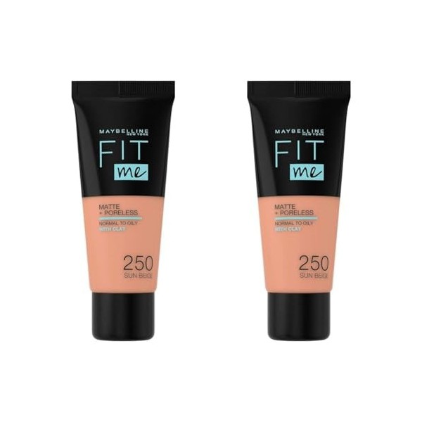 Maybelline New-York - Fond de Teint Fluide Fit Me Matte & Poreless - Peaux normales à grasses - Teinte : 250 Beige Ensoleillé