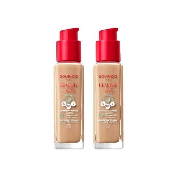 2 x Bourjois Healthy Mix Clean and Vegan Foundation 30ml - 54N Beige