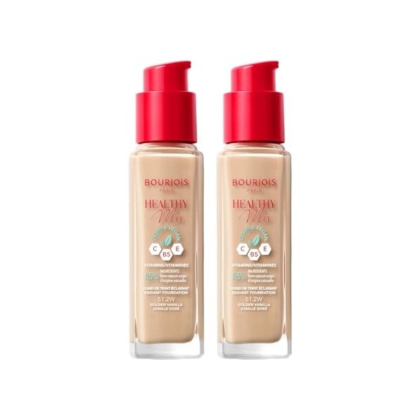 2 x Bourjois Healthy Mix Clean and Vegan Foundation 30ml - 51.2W Golden Vanilla