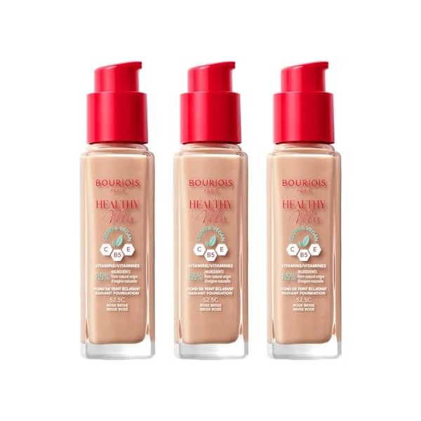 3 x Bourjois Healthy Mix Clean and Vegan Foundation 30ml - 52.5C Rose Beige