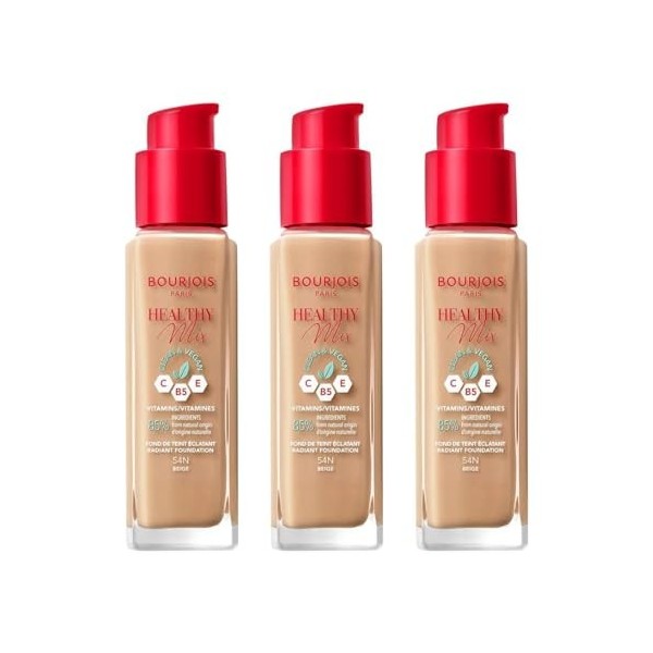 3 x Bourjois Healthy Mix Clean and Vegan Foundation 30ml - 54N Beige