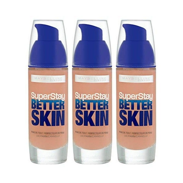 Maybelline New York Superstay Better Skin - Fond de teint liquide 040 cannelle, Lot de 3 3 x 30ml 