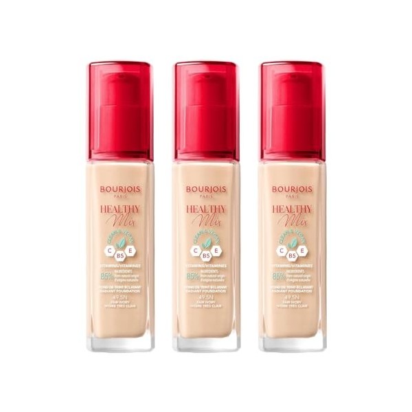 3 x Bourjois Healthy Mix Clean and Vegan Foundation 30ml - 49.5N Fair Ivory