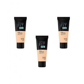 Maybelline New York Fond de teint Fluide Fit Me Matte & Poreless - 115 Ivoire, Lot de 3 3 x 30ml 