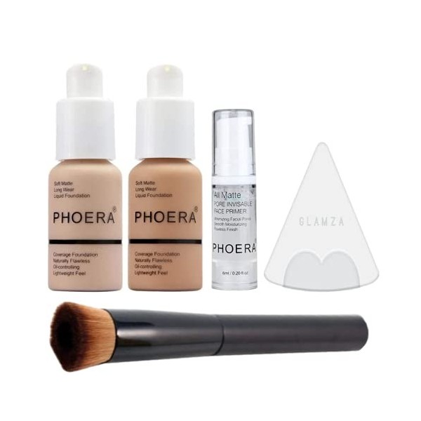 Phoera Kit de maquillage complet pour fond de teint – Comprend un fond de teint mat 30 ml, un apprêt pour le visage 6 ml, un 