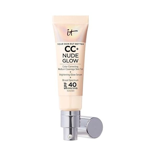 IT Cosmetics, Crème CC+ Nude Glow Your Skin But Better, Couvrance Moyenne, SPF40, Enrichi en Peptides, Collagène & Vitamines,