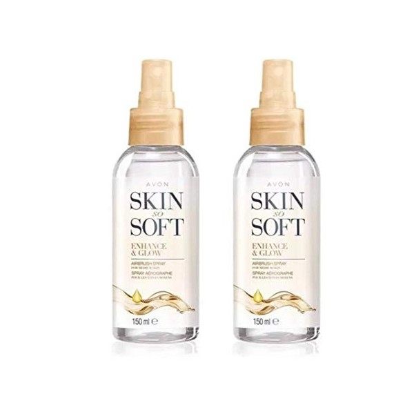 2x AVON SKIN SO SOFT ENHANCE & GLOW AIRBRUSH SPRAY MEDIUM SKIN 150ml