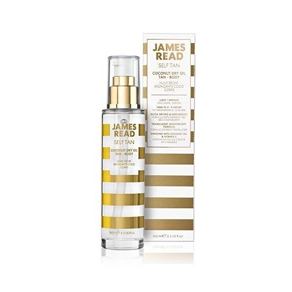 JAMES READ Coconut Dry Oil Tan Face & Body 100ml Gradual Tan All Over Natural Golden Glow Bronzer Self Tan Rapid Drying Formu