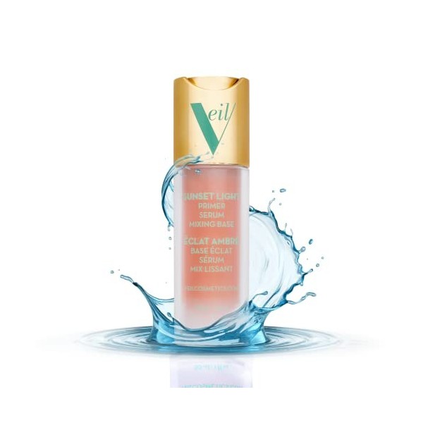 Veil Cosmetics | Primer 3-en-1 de Sunset Light | Sérum, base de mélange, amorce | Minimisation des pores | Hydrater, égayer e