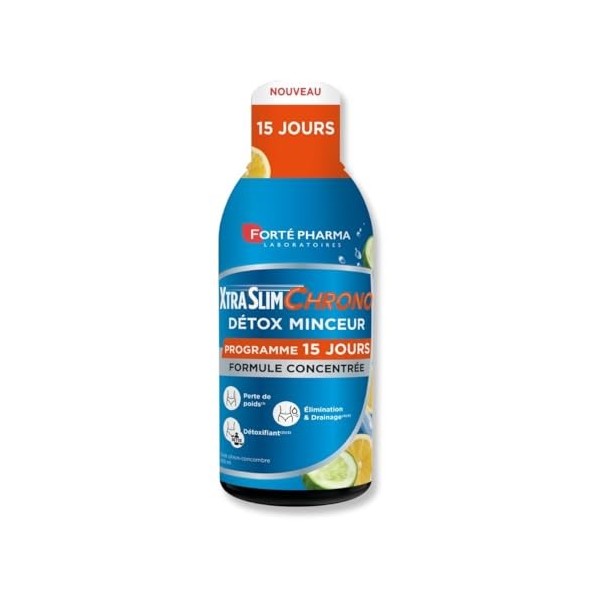 XtraSlim Chrono Détox Minceur Puissant et Rapide - 15 jours de Cure - Goût Citron-Concombre - Flacon 450 ml