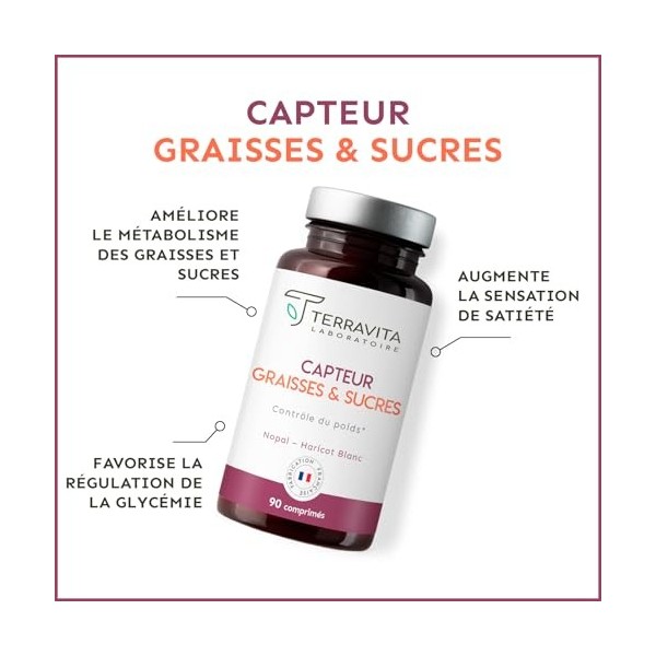 CAPTEUR GRAISSES ET SUCRES | 2 Actifs Naturels Brevetés pour la Minceur et la Perte de Poids | +27% d’élimination des Graisse