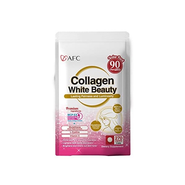 AFC Japan Collagen Beauté blanche avec peptide de collagène marin, glutathion, L-cystine - Absorption 1,5 fois meilleure que 