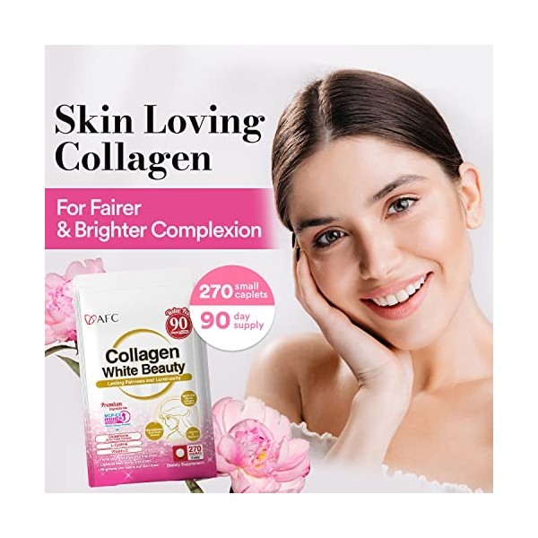 AFC Japan Collagen Beauté blanche avec peptide de collagène marin, glutathion, L-cystine - Absorption 1,5 fois meilleure que 