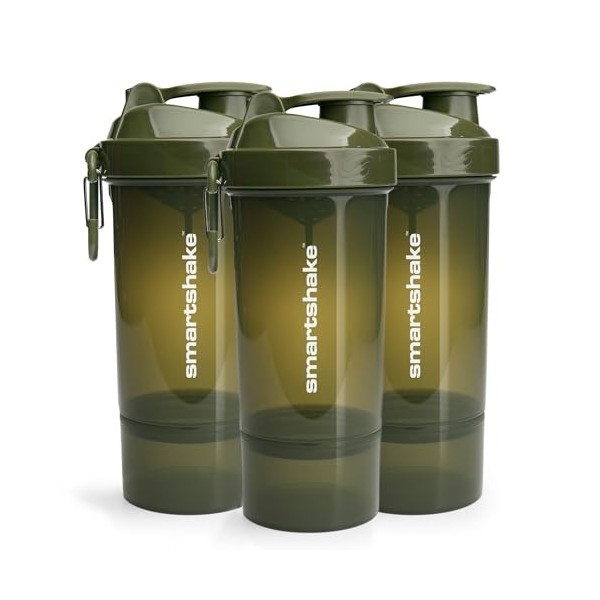 Smartshake O2GO ONE Lot de 3 shakers protéinés en plastique 800 ml | 68 ml – Couvercle vissable – Sans BPA – Unisexe – Vert a