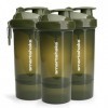 Smartshake O2GO ONE Lot de 3 shakers protéinés en plastique 800 ml | 68 ml – Couvercle vissable – Sans BPA – Unisexe – Vert a