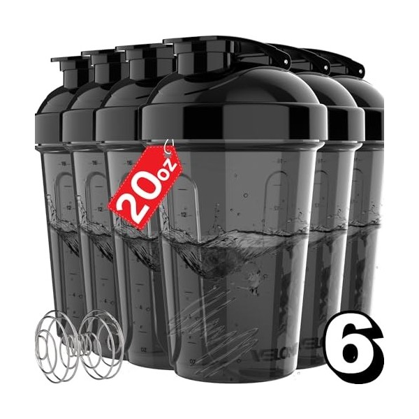 VELOMIX - Lot de 6 flacons shaker protéinés pour mélanges protéinés, gobelets shaker de 591 ml pour boissons protéinées, peti