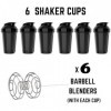 VELOMIX - Lot de 6 flacons shaker protéinés pour mélanges protéinés, gobelets shaker de 591 ml pour boissons protéinées, peti