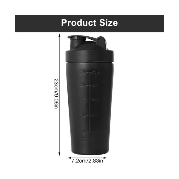 Lotvic Shaker Protéine Acier Inoxydable, Sport Fitness Shaker, Shaker Bottle de Protéines Capacité 900 ml Avec Boule Dagitat