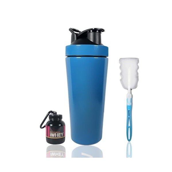 VASUKEY Bouteille shaker en acier inoxydable pour la salle de sport et le sport, bouteille shaker de gym pour homme et femme 