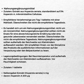Aliness - Huperzine A 200 µg - Mémoire - Capacité de concentration - Complément alimentaire aux extraits de plantes - Végétal