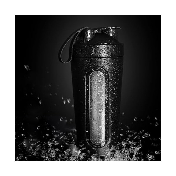 Doumneou Bouteilles shaker pour mélanges de protéines en acier inoxydable qui ne restent pas froids/chauds, fenêtre visible e