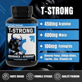 Vitastrong Vitality Complex - 120 Gélules T-Strong avec Arginine, Taurine, Maca, Fenugrec, Ginseng, Ginkgo, Zinc, Vitamine B6