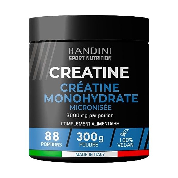 Bandini® Créatine Monohydrate SANS MERCURE en POUDRE 100% Pure | Pour Augmenter les Performances et la Force Musculaire | Cre