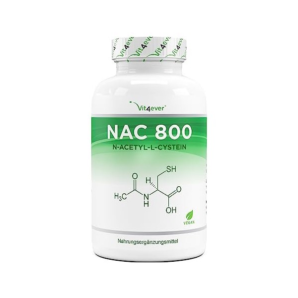 NAC - N-Acétyl L-Cystéine 180 capsules de 800 mg chacune - 6 mois dapprovisionnement - Végétalien - Haute dose - Qualité Pre