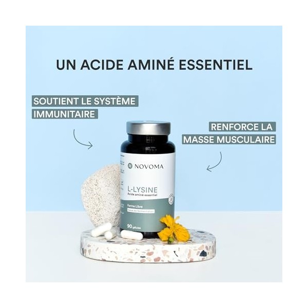 NOVOMA L-Lysine 1500 mg, Acide Aminé Essentiel, Cure de 1 mois, Dosage optimal, Soutient le Système Immunitaire et les Muscle