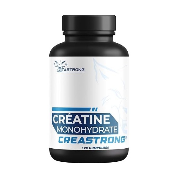 Creatine Monohydrate 100% PURE Creastrong® - Marque Déposée par Vitastrong, Créatine en Comprimés - Qualité Premium - Créatin