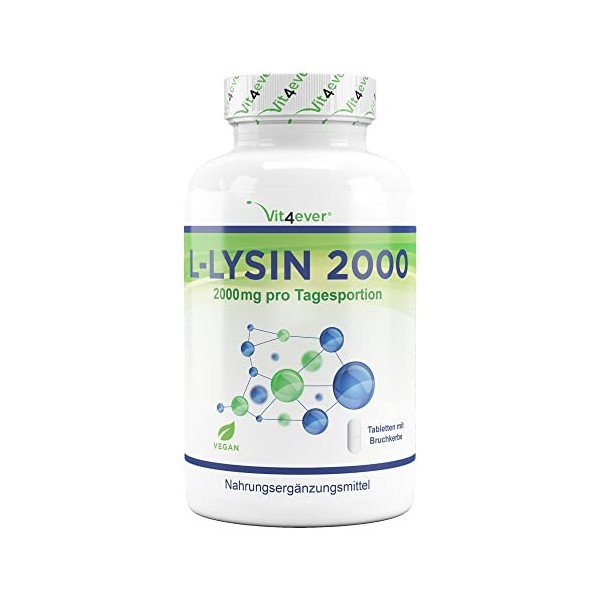 L-Lysine 2000-160 comprimés - 1000 mg par UN comprimé - De fermentation végétale - Sans additifs indésirables - Fortement dos