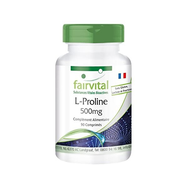 Fairvital | L-proline 500 mg, 45 jours - VEGAN - Hautement dosé - 90 comprimés - acide animé