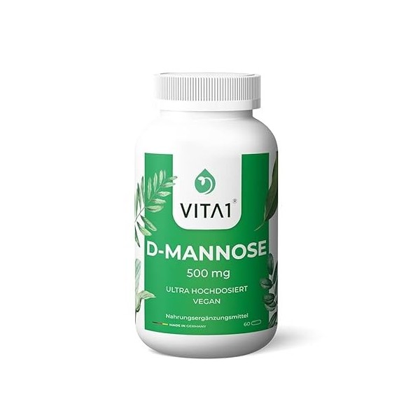 VITA1 D-mannose 500 mg • 60 gélules alimentation 2 semaines • Traitement diététique de la cystite et des infections des voi