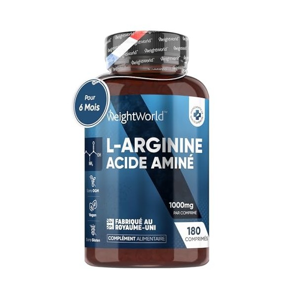 L-Arginine 180 Comprimé Pour 6 Mois 1 /Jour - Acide Aminé Essentiel Naturel Oxyde Nitrique - Sport, Pre Workout Entraînemen