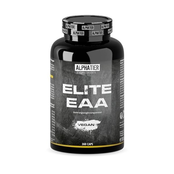 ALPHATIER Capsules dEAA - 360 Mega Caps à 750mg - hautement dosé - 8 acides aminés essentiels - Elite EAAs sans stéarate de 