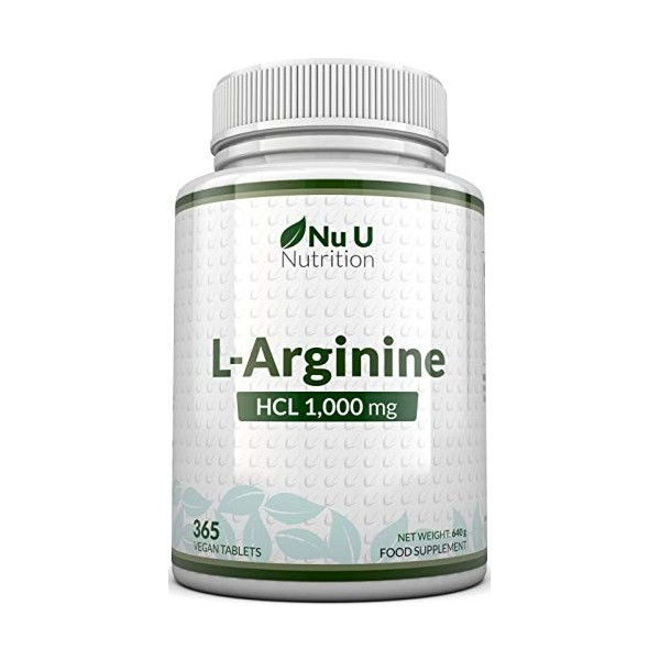 L-Arginine 1000 | 365 comprimés pour Végétariens et Végétaliens | Approvisionnement jusqu’à Une Année de L-Arginine HCL | 100