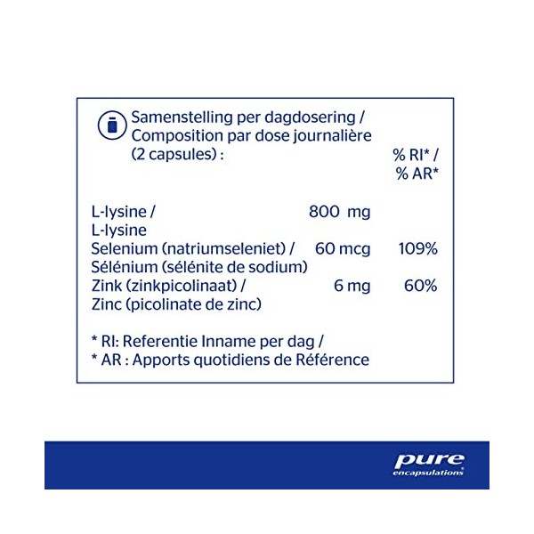 Pure Encapsulations - L-Lysine Plus 1500mg - Doelgerichte Voorziening bij Verhoogde Behoefte - 90 Capsules