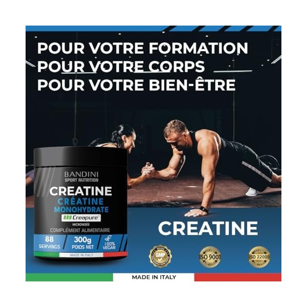 Bandini® Creatine CREAPURE® Monohydrate SANS MERCURE en poudre pure - Supplément pour lentraînement, le sport, la salle de s