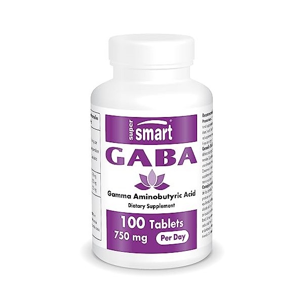 Supersmart - Gaba 750 mg Acide Gamma-Amino-Butyrique - Contribue à Diminuer le Stress | Sans OGM - 100 Comprimés