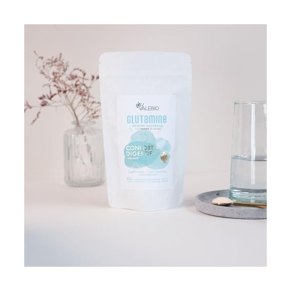 L Glutamine | Lutte contre les troubles digestifs | Récupération musculaire | Anti inflammatoire | 100 g poudre, goût pêche |
