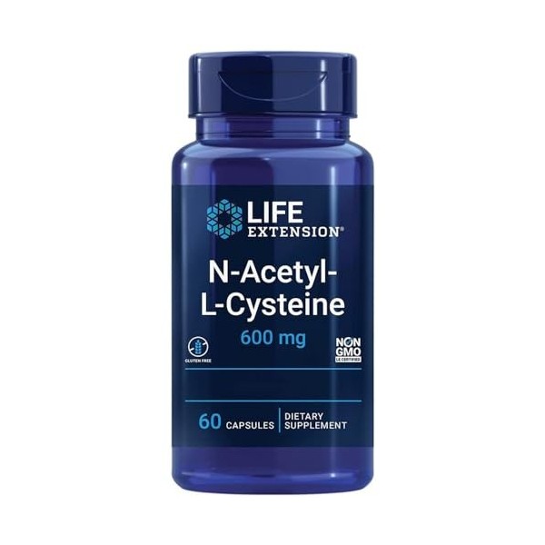 Life Extension, N-Acetyl-Cysteine NAC , 600mg Dépôt, 1 Capsule tous les 3 Jours, 60 Capsules végétalien, Testé en Laboratoir