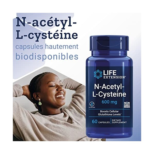 Life Extension, N-Acetyl-Cysteine NAC , 600mg Dépôt, 1 Capsule tous les 3 Jours, 60 Capsules végétalien, Testé en Laboratoir