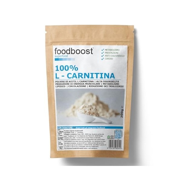 foodboost L - Carnitine pure en poudre 200g sans additifs - avec doseur - parfait dans le shaker pour protéines en poudre, ma