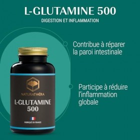 Naturathéra L-GLUTAMINE 500 - Fort dosage - Anti-inflammatoire - Complément Alimentaire Confort Digestif Intestinal - 150 Gél