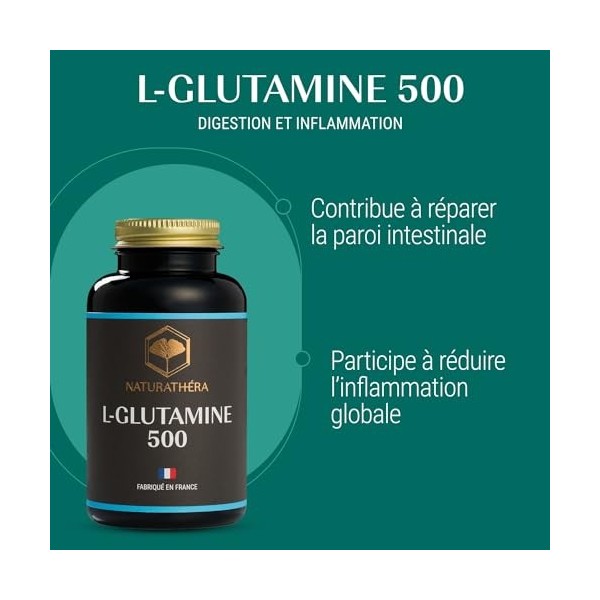 Naturathéra L-GLUTAMINE 500 - Fort dosage - Anti-inflammatoire - Complément Alimentaire Confort Digestif Intestinal - 150 Gél