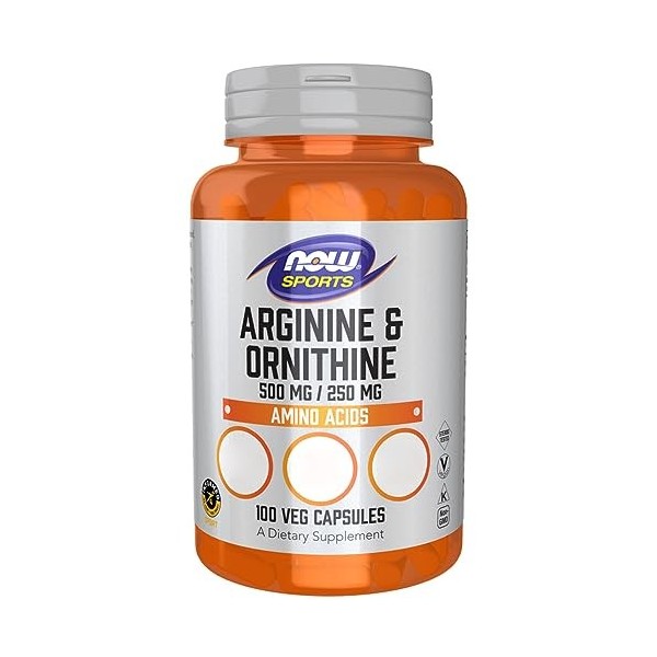 Now Foods L-Arginine & L-Ornithine, 100 Gélules Végétaliennes, Acides Aminés, Végétarien, Testé en Laboratoire, Sans Gluten, 